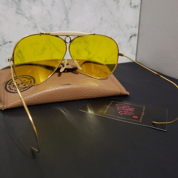 Vintage 1950s 10k Gold Ray Ban B&L Aviator Sunglasses Kalichrome Yellow - Picture 5 of 16